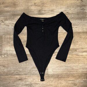 Forever 21 Ribbed Long Sleeve Off Shoulder Bodysuit Medium